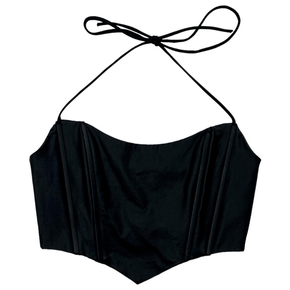 Black Faux Leather Corset Crop Top
